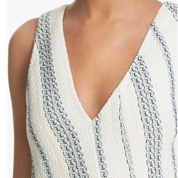 TORY BURCH STACEY STRIPE TWEED A-LINE DRESS CELESTE/VERDE CROSSHATCH $425 - Picture 4 of 16